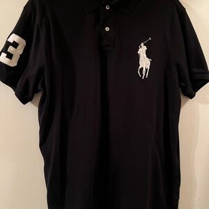 Polo by Ralph Lauren Black Polo Shirt with White Logo and Sleeve Number 3